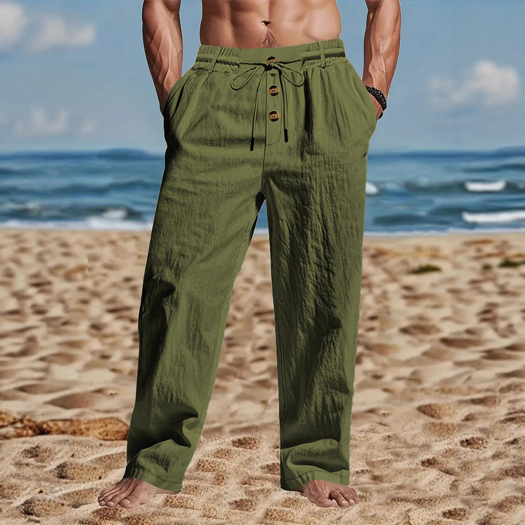 Fletcher Brown | Men's Linen-Blend Beach Trousers with Drawstring Waist