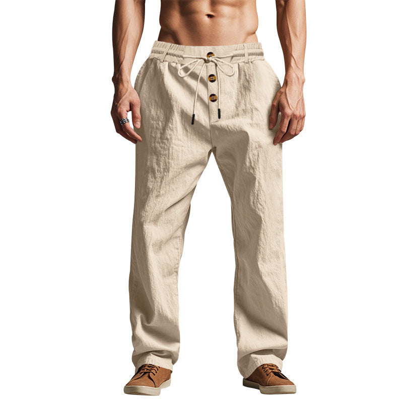 Fletcher Brown | Men's Linen-Blend Beach Trousers with Drawstring Waist