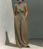 Nadia Serrano | Linen-Look Turtleneck Top & Wide-Leg Trouser Set