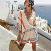 Soraya Dimitriou | Linen Striped V-Neck Top & Shorts Set – Coastal Summer Co-ord