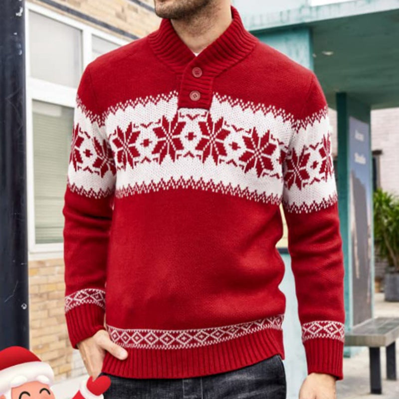 Yule Log | Pull de Noël à motif jacquard flocons de neige rouge pour hommes