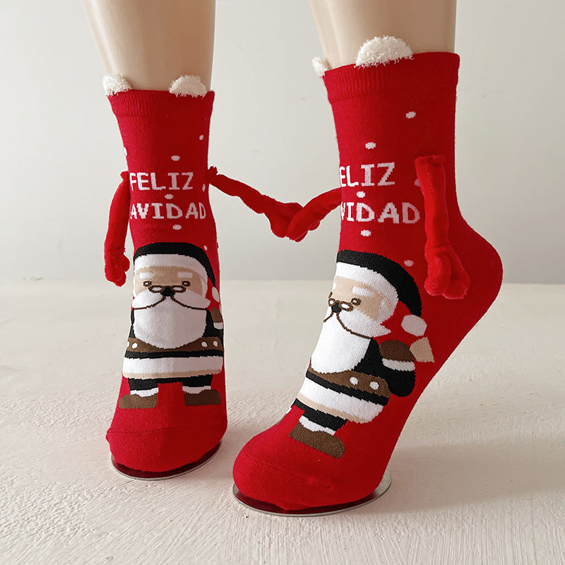 Cocoa Cheer | Chaussettes de Noël rouges magnétiques à motif de père Noël pour femmes