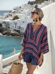 Soraya Dimitriou | Linen Striped V-Neck Top & Shorts Set – Coastal Summer Co-ord