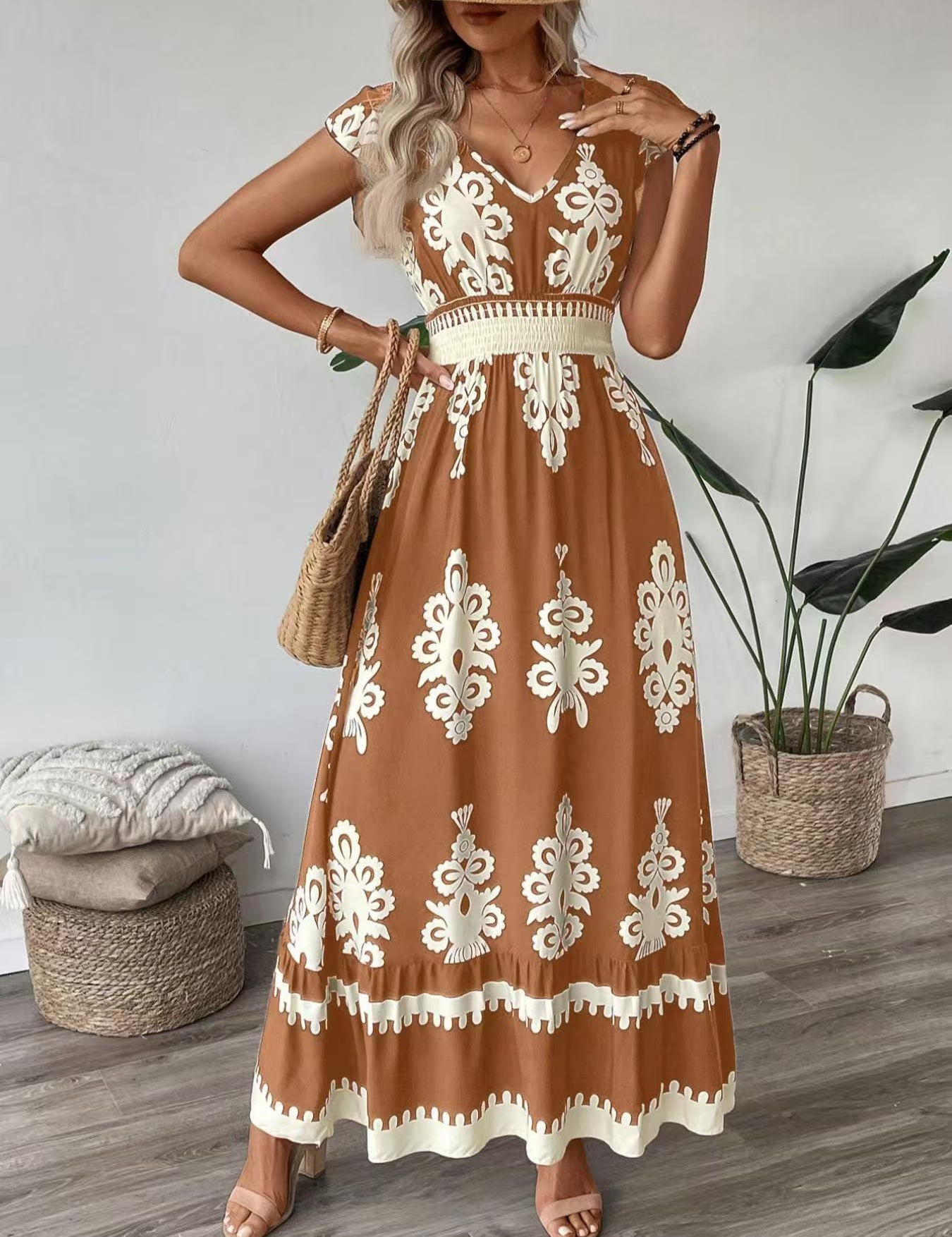 Georgina Turner | Printed V-Neck Maxi Dress