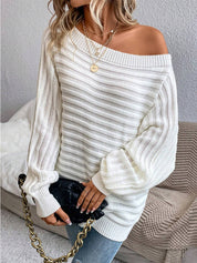 Matilda Green | Off-Shoulder Ribbed Knit Sweater