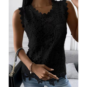 Cecilia Thompson | White Floral Lace Tank Top with Scalloped Edge