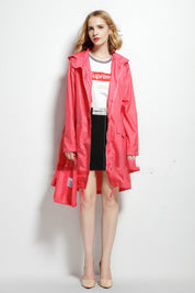 Victoria Wood | Drawstring Hem Hooded Raincoat in Navy