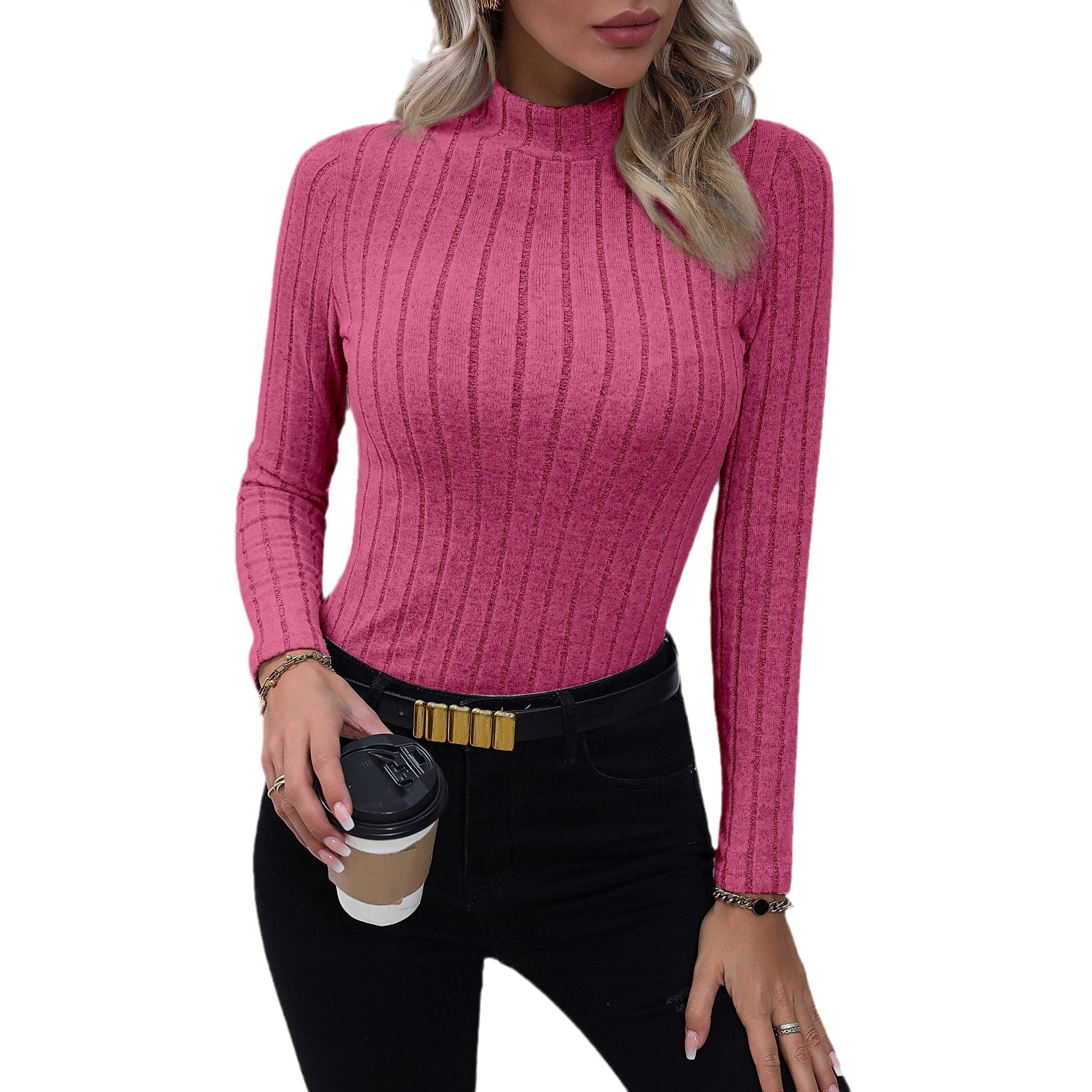 Clara Bennett | Ribbed Mock Neck Long Sleeve Top