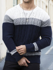 Alfred Kendall | Colour-Block Cable Knit Crew Neck Jumper