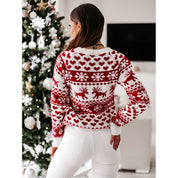 Winter Cheer | Pull de Noël à motif jacquard cerf rouge pour femmes