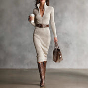 Eleanor Robinson | Ribbed Knit V-Neck Midi Dress