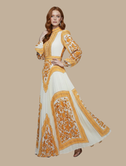 Arabella Saintmere | Women’s Pleated Maxi Evening Dress – High Neck Long Sleeve Formal Gown