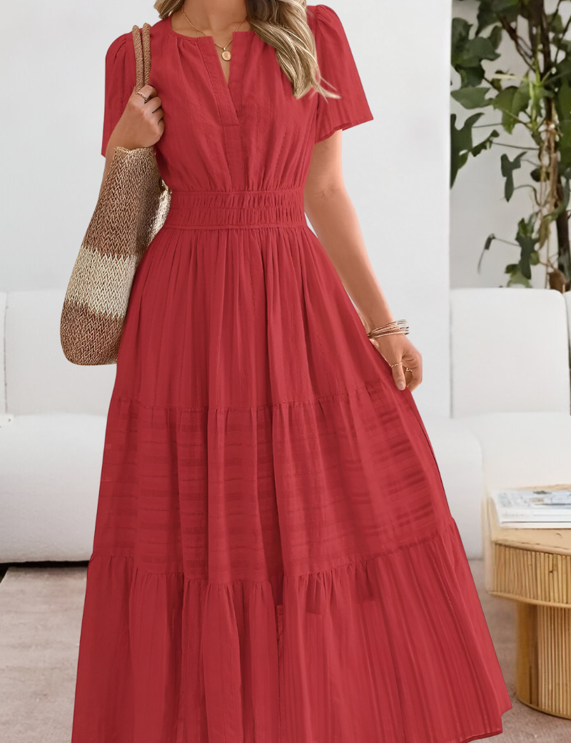 Cecily Harrison | Tiered Flutter-Sleeve Maxi Dress