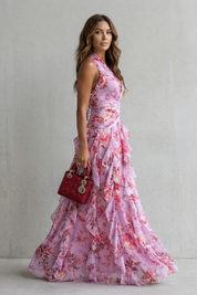 Belladina Thompson | Romantic Rose Cascade Halter Maxi Dress