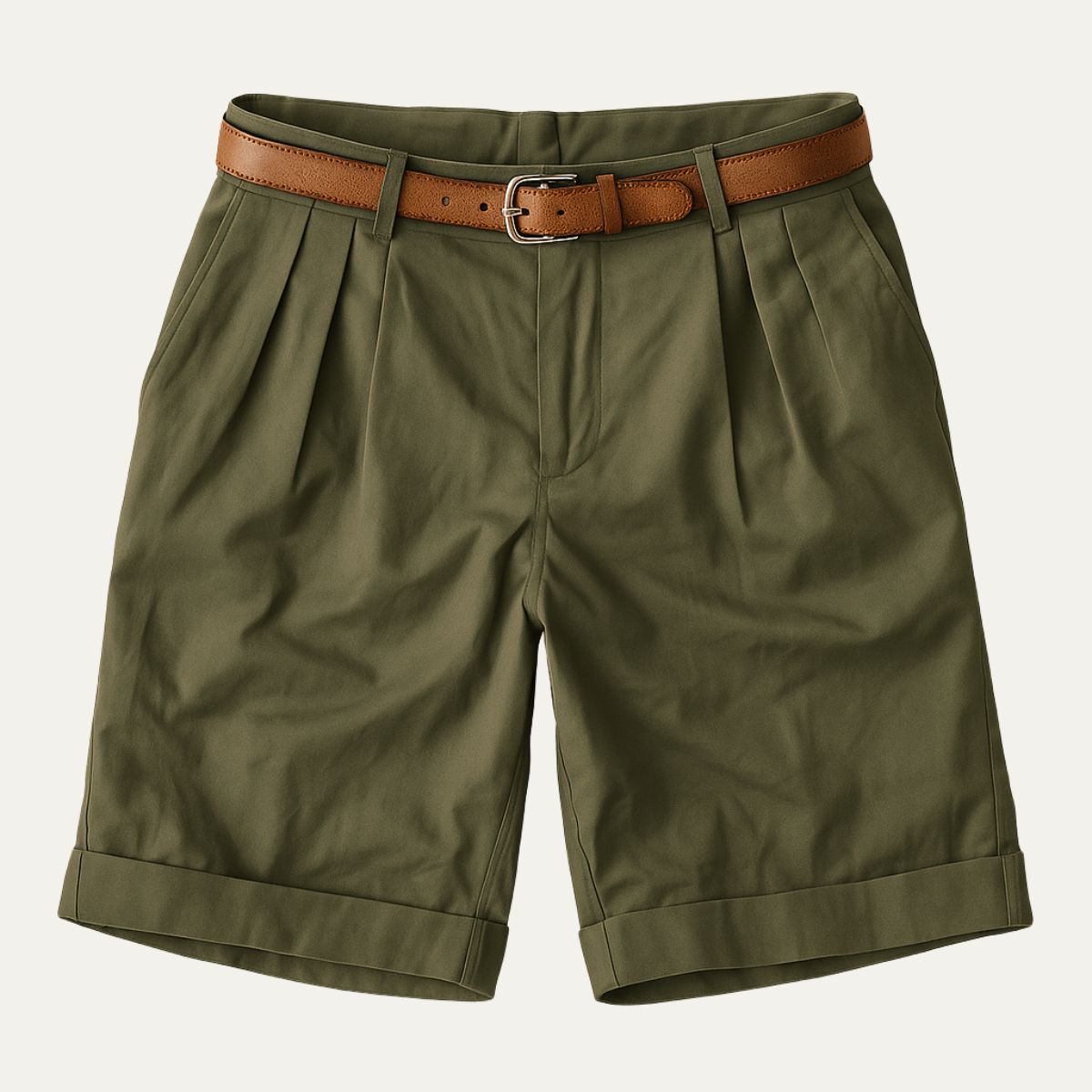Edmund Collins | Men's Chino Shorts Double Pleat with Leather Belt