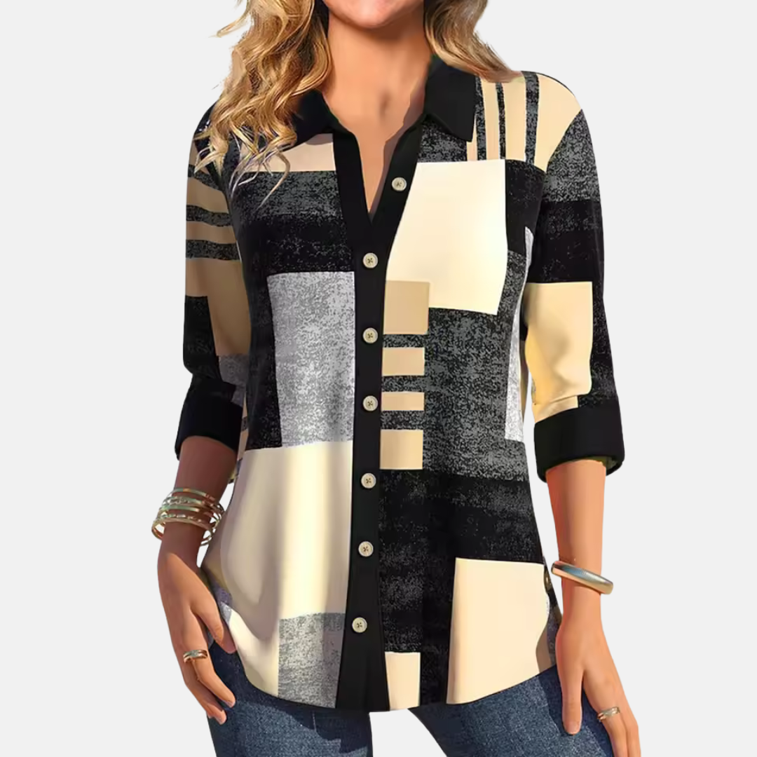 Freya Mansfield | Colour Block Print Blouse With Button Detail