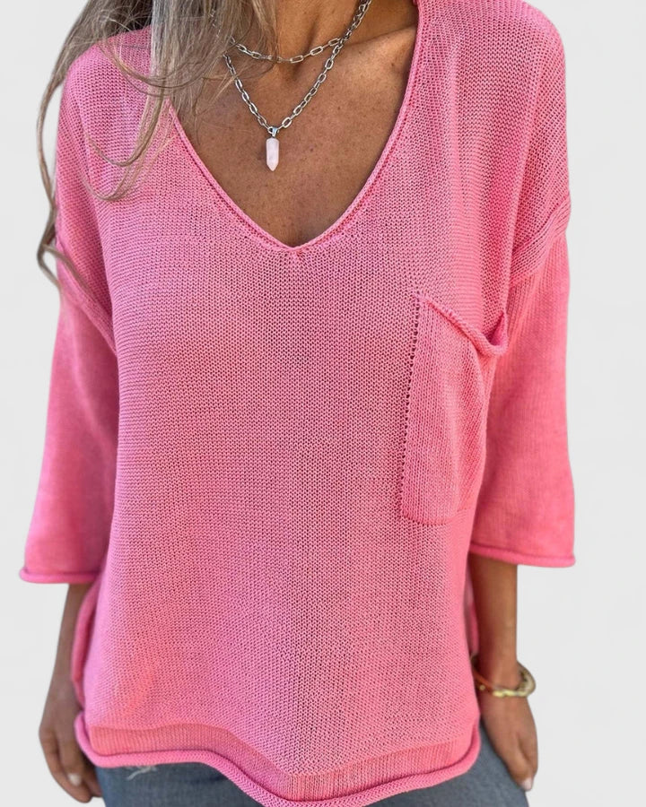 Marianne Oakes | Green Knit Sweater With Pocket Detail