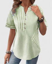 Poppy Hargreaves | Striped Linen Blouse With Button Detail