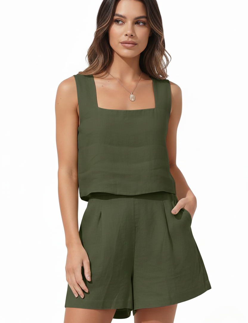Sabrina Moreau | Linen Two-Piece Set – Sand Beige Coord