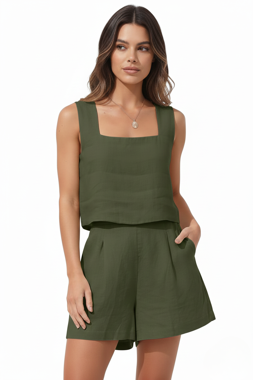 Sabrina Moreau | Linen Two-Piece Set – Sand Beige Coord