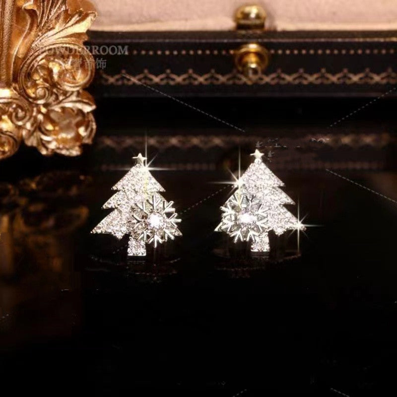 Boucles d’oreilles de sapin de Noël avec flocon doré Sparkle Frost pour femmes