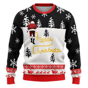 Merry Buck | Pull de Noël noir à imprimé Père Noël dansant pour homme