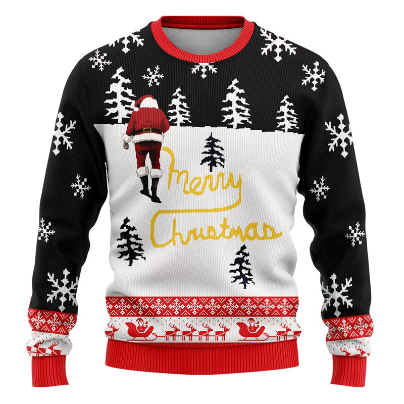Merry Buck | Pull de Noël noir à imprimé Père Noël dansant pour homme