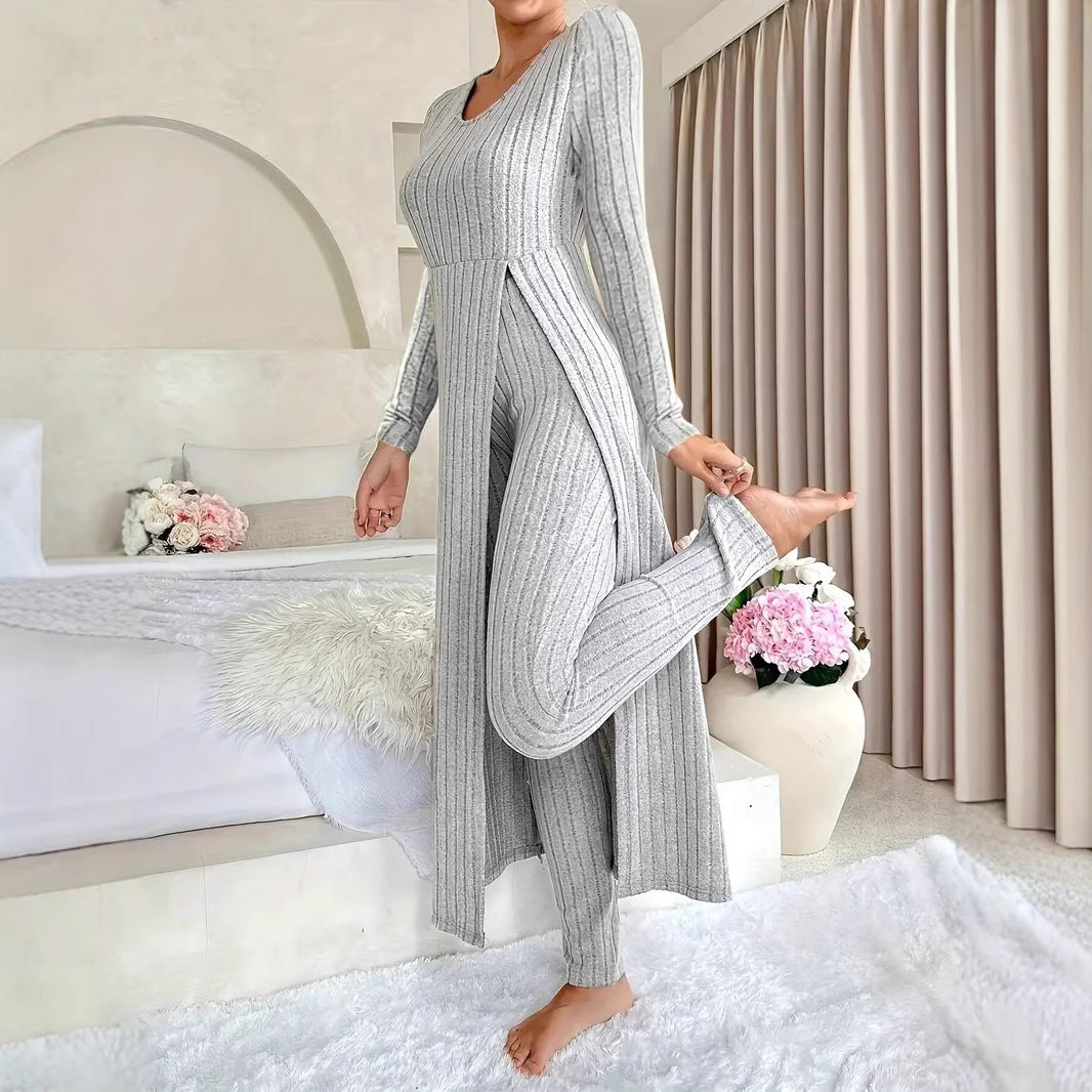 Clementine Kingsley | Ensemble cardigan long en maille côtelée et pantalon