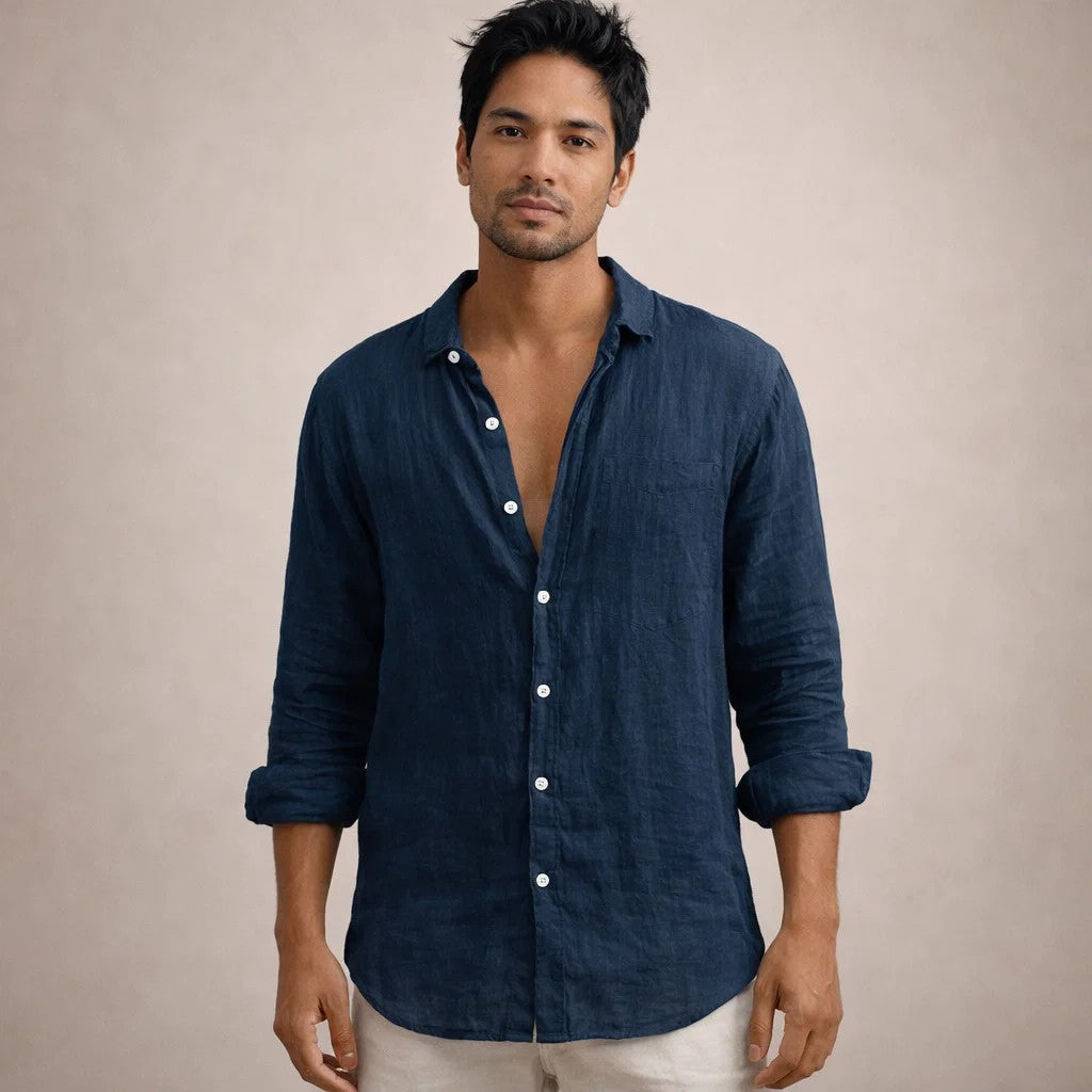 Matteo Villanueva | Men's Linen Button-Down Shirt in Blush Pink