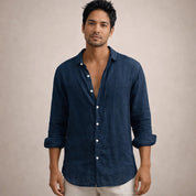 Matteo Villanueva | Men's Linen Button-Down Shirt in Blush Pink
