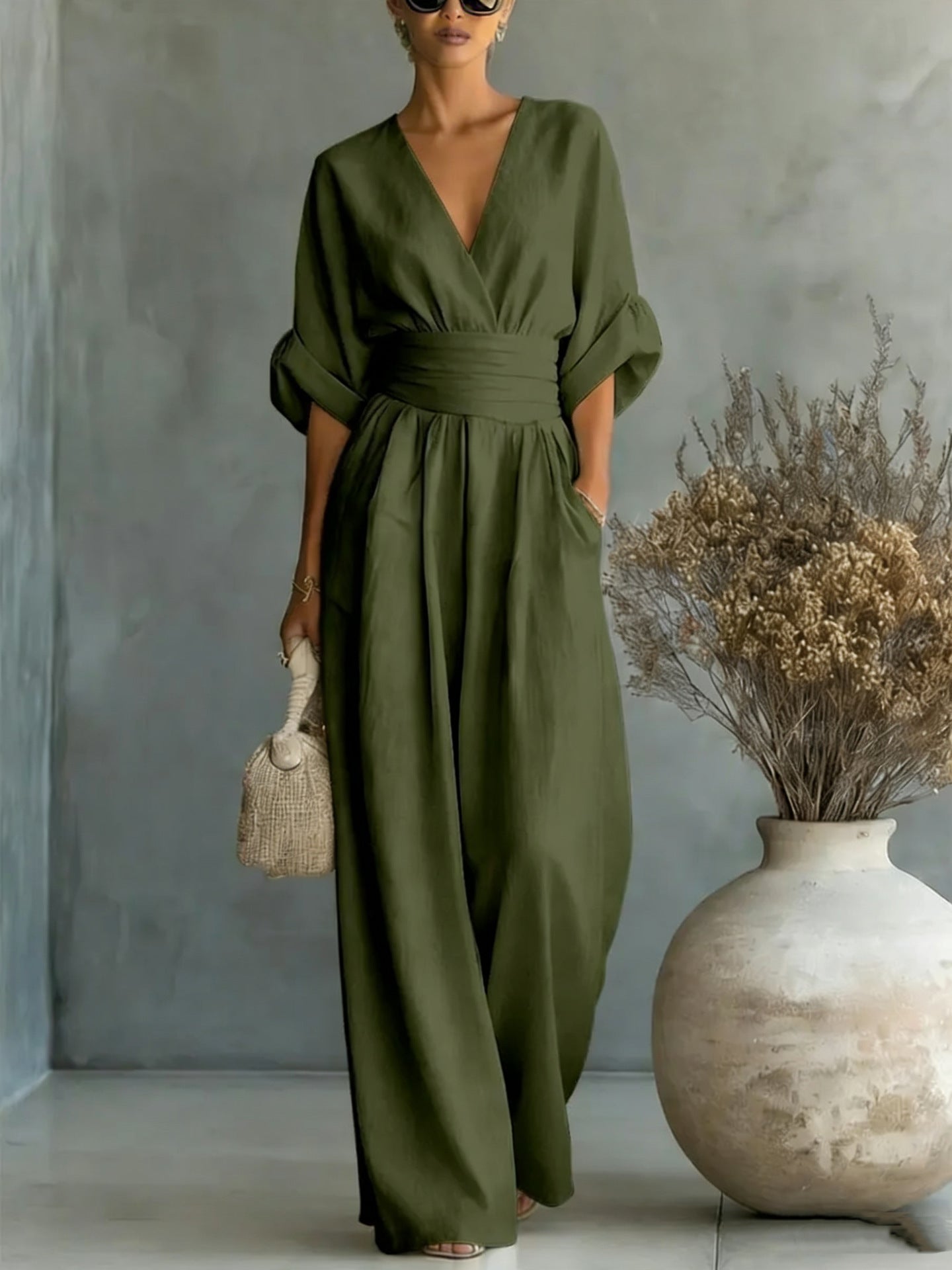 Celeste Navarro | Wide-Leg Linen Jumpsuit with Wrap Waist