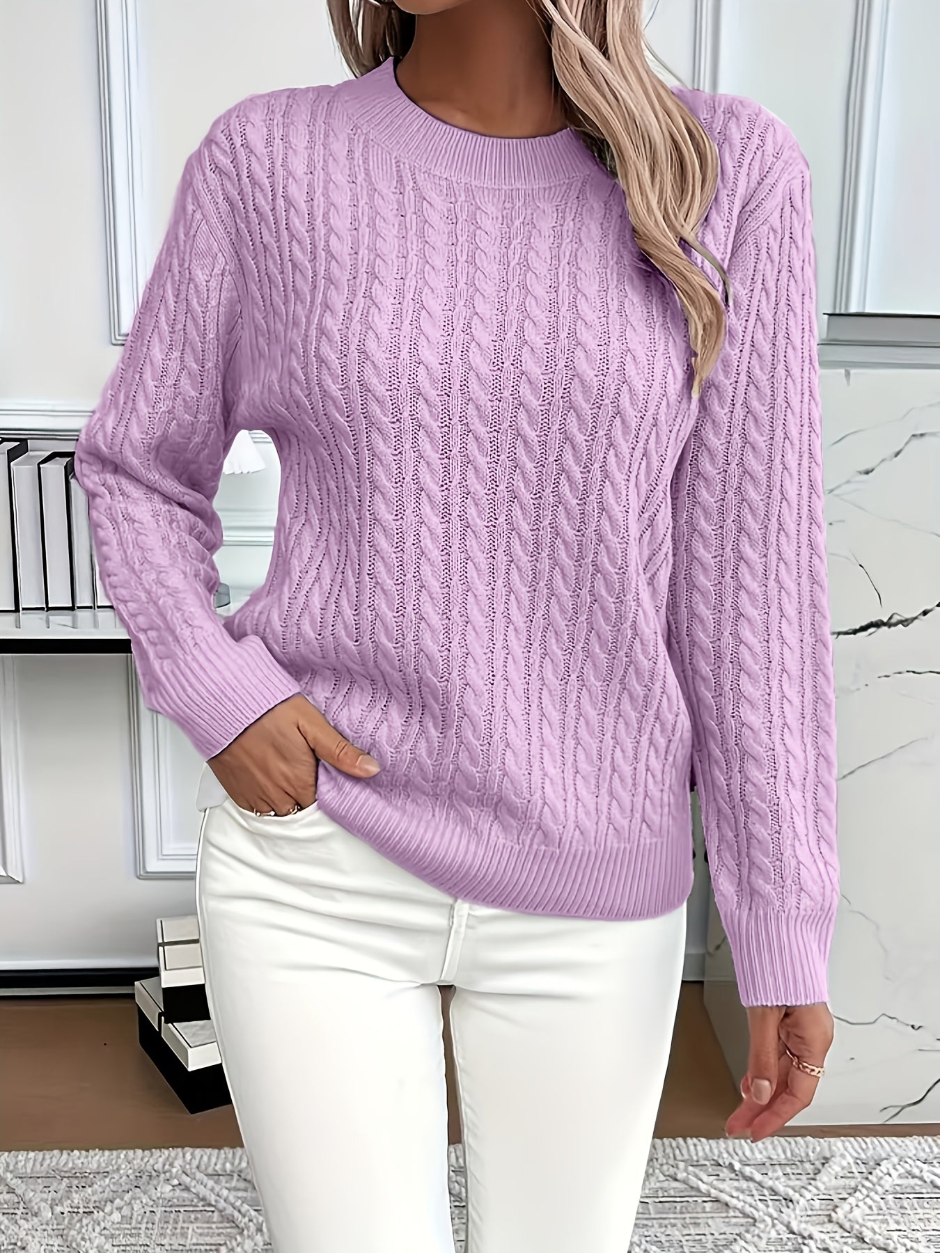 Lorelei Clarke | Pull à col rond en maille torsadée couleur menthe
