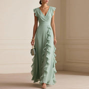 Rosie Griffiths | Sage Ruffle Maxi Dress with V-Neckline