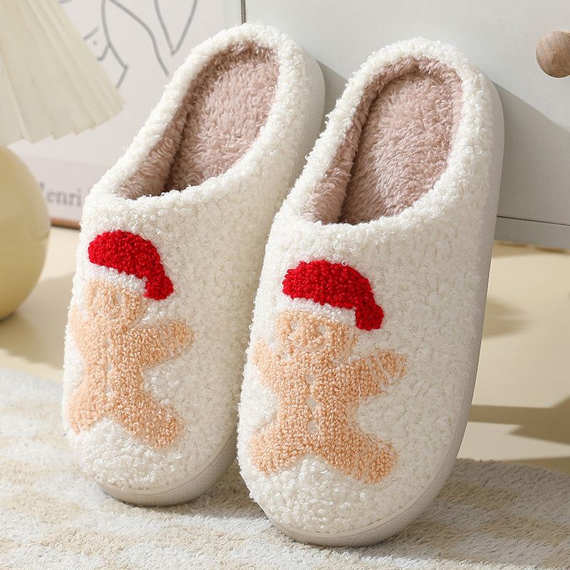Frosty Cheer | Pantoufles de Noël crème à motif de père Noël pour femmes