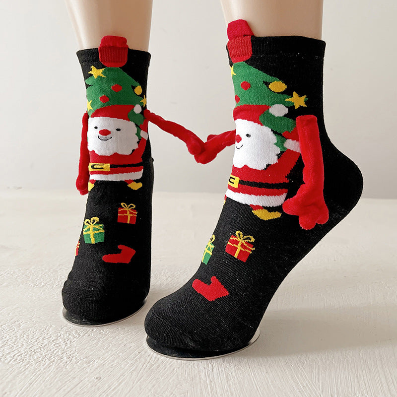 Cocoa Cheer | Chaussettes de Noël rouges magnétiques à motif de père Noël pour femmes