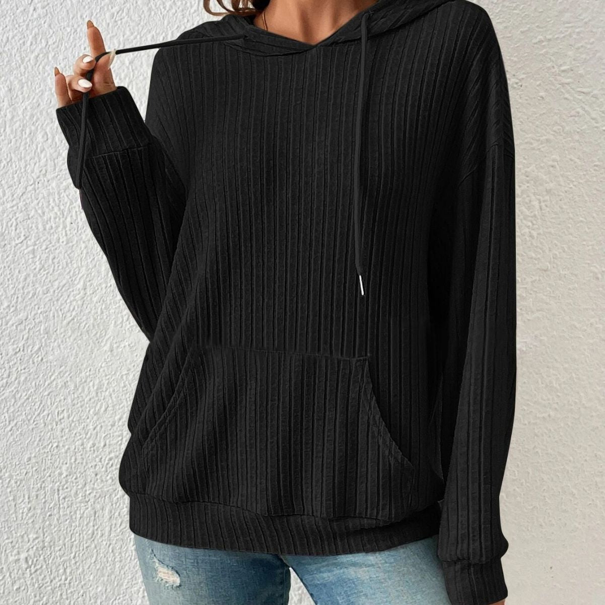 Clara Ashgrove | Ribbed Knit Hoodie With Drawstring Hood For Women