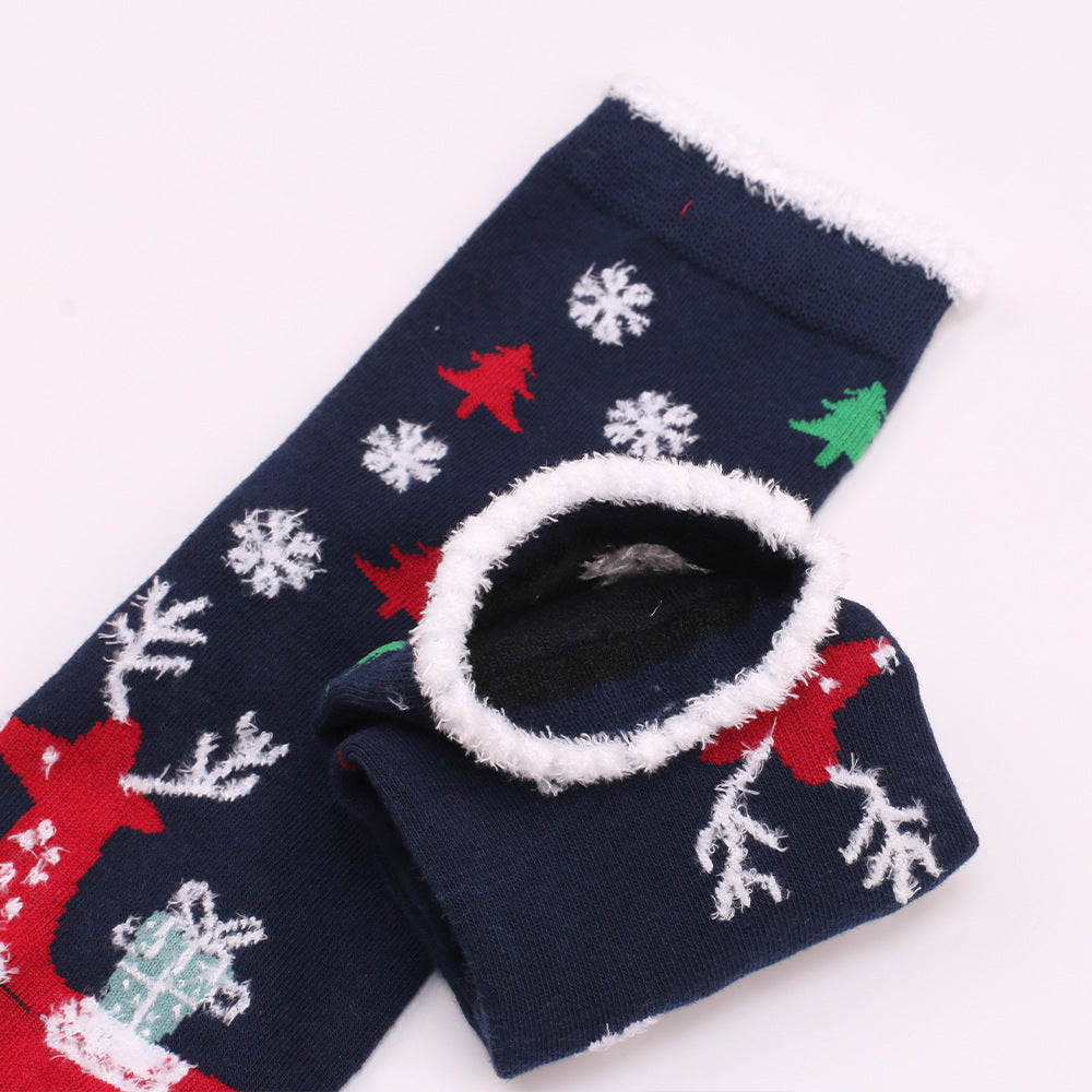 Frosty Sole | Chaussettes de Noël bleu marine à motif de père Noël pour femmes