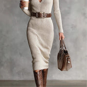 Eleanor Robinson | Ribbed Knit V-Neck Midi Dress