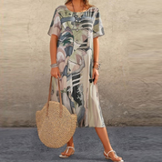 Lydia Sanderson | Women's Abstract Print Midi Dress with Short Sleeves