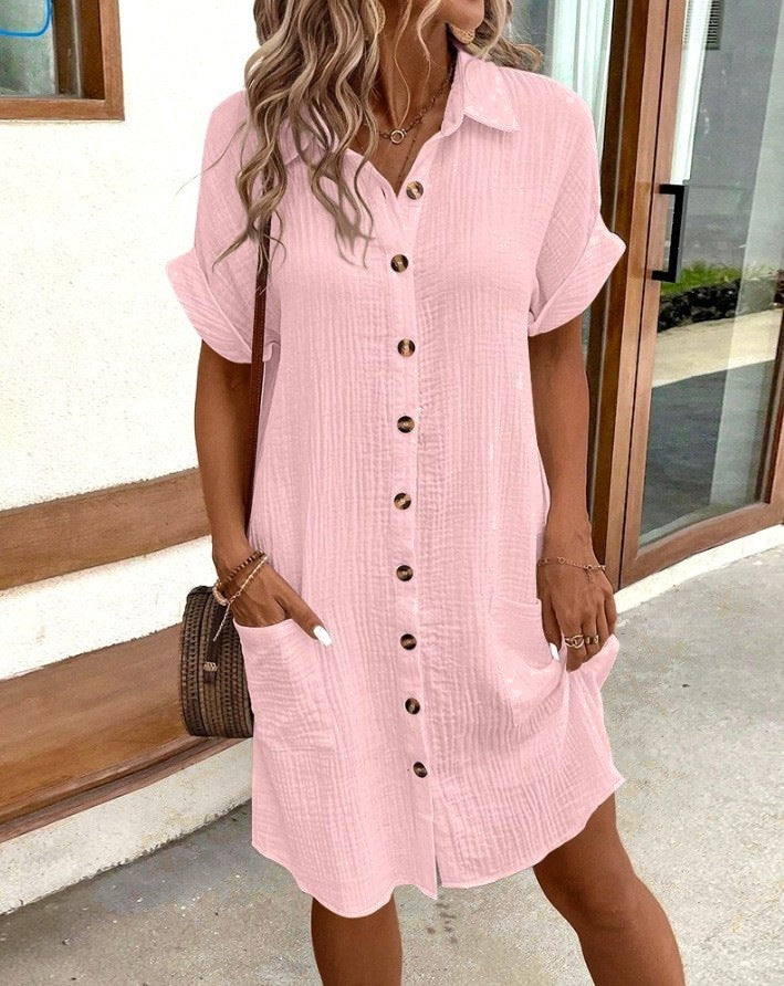 Priya Ashworth | Button-Through Cotton Gauze Shirt Dress with Pockets