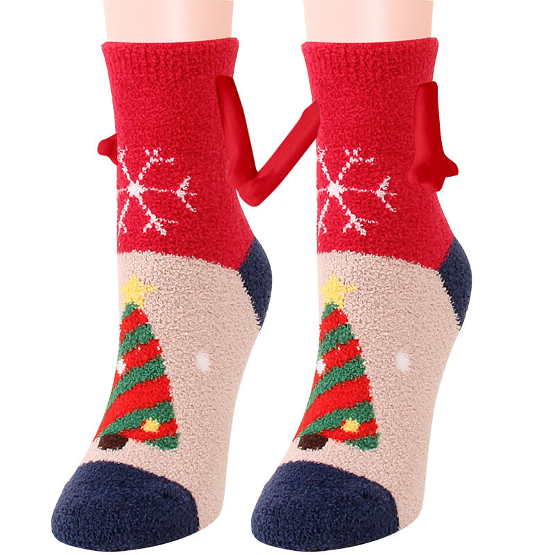 Toasty Toes | Czerwone świąteczne skarpetki damskie z nadrukiem Świętego Mikołaja