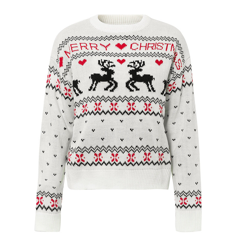 Winter Fawn | Pull de Noël à motif jacquard cerf noir pour femmes