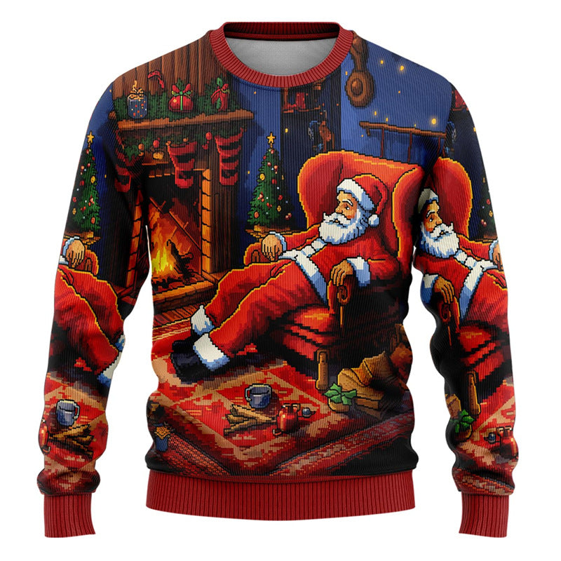 Merry Buck | Pull de Noël noir à imprimé Père Noël dansant pour homme