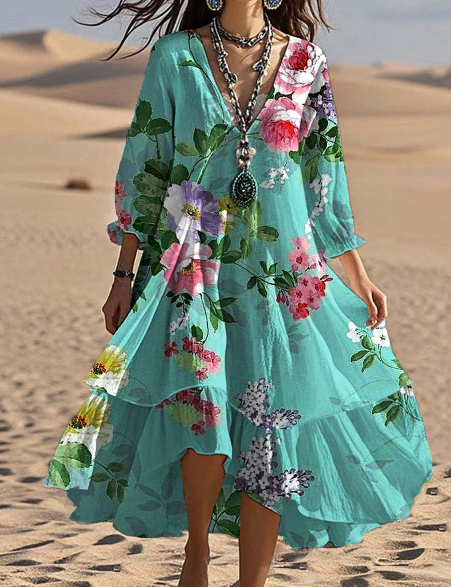 Penelope Wood | Floral V-Neck Midi Dress