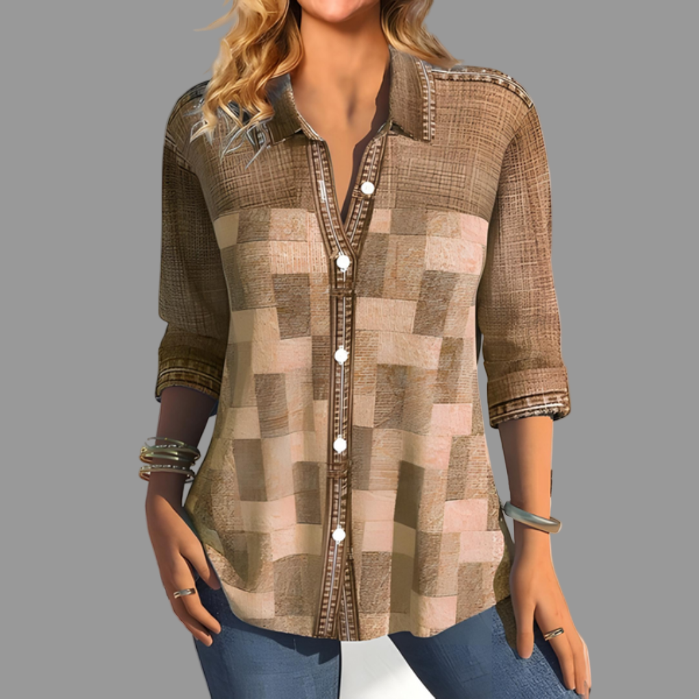 Rosie Ainsley | Patchwork Print Button-Down Blouse