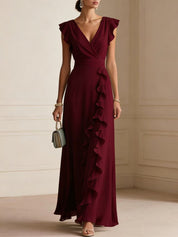 Rosie Griffiths | Sage Ruffle Maxi Dress with V-Neckline