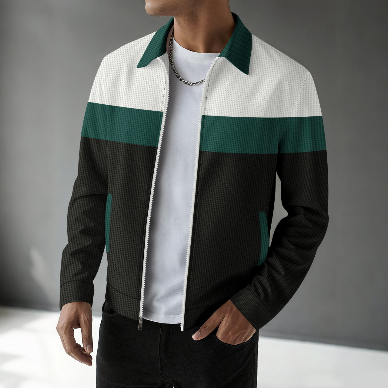 Adam Sherwin | Colorblock Zip Jacket With Notched Collar