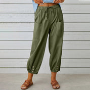 Paloma Delgado | Relaxed Drawstring Cropped Trousers with Button Hem