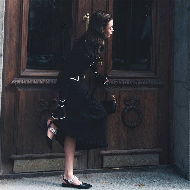 Penelope Green | Ribbed Knit Collared Midi Dress