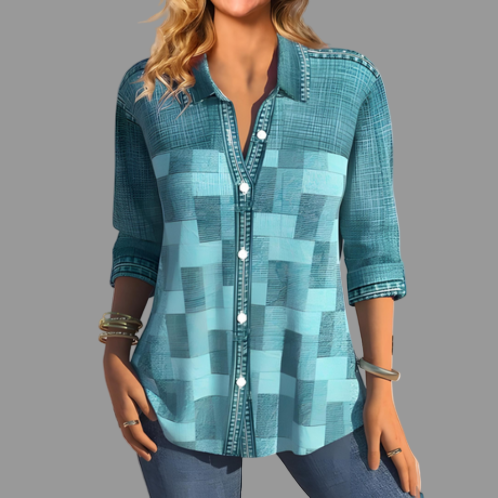 Rosie Ainsley | Patchwork Print Button-Down Blouse
